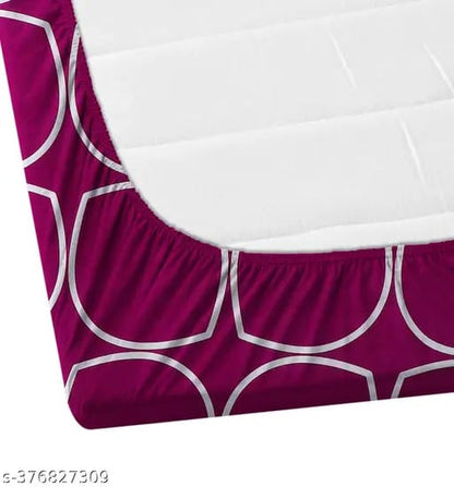 Super Soft Glace Cotton All Round Elastic Fitted Double Bed Bedsheet with 2 Pillow Covers-72x78x8